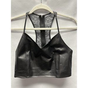 Alice + Olivia Black Lamb Leather Crop Top [Altered Straps]